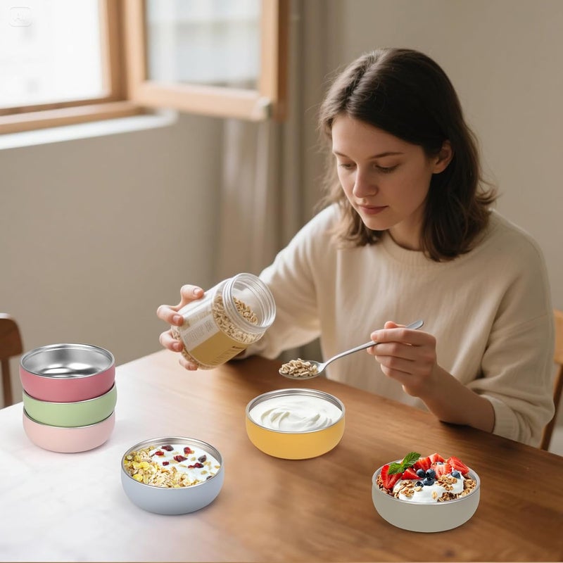 ShineMe Stainless Steel Bowls, 6 pack Snack Containers with Removable Colorful Silicone Sleeves, Unbreakable Kids Bowls for Icecream, Soup, Cereal, Yogurt... - Image 4